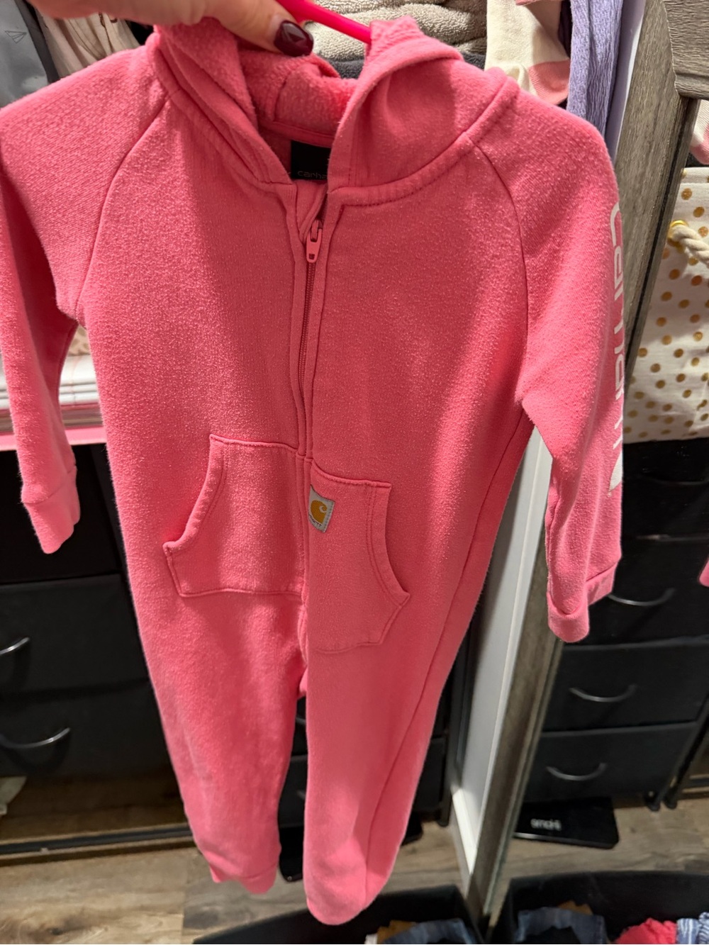 Carhartt Kids Pink Fleece Hooded One-Piece Coverall